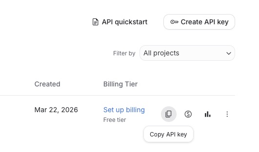 API Key kopieren